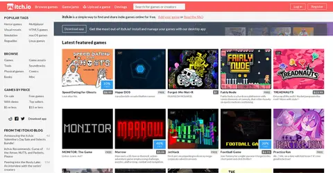 itch.io homepage screenshot