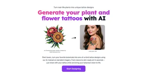 PlantTattoosAI homepage screenshot