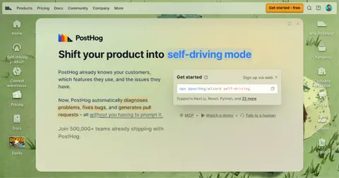 PostHog homepage screenshot