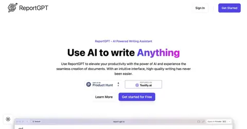 ReportGPT homepage screenshot